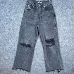 Adika Jeans Womens Small Faded Black Wide Leg Ripped Thrashed Mom Raw Hem Baggy